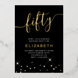 Black & Gold Glitter Script 50th Birthday Party<br><div class="desc">Black & Gold Glitter Script 50th Birthday Party Foil Invitation</div>