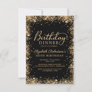 Black Gold Glitter Script 60th Birthday Dinner Invitation