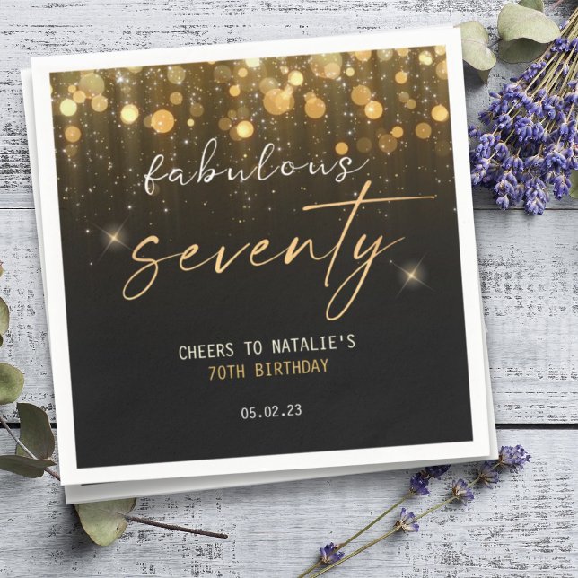 Black Gold Glitter Sparkle Glam 70th Birthday  Napkin (Creator Uploaded)