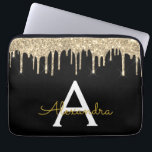 Black Gold Glitter Sparkle Monogram Laptop Sleeve<br><div class="desc">Black and Gold Faux Dripping Modern and Elegant Girly Glitter and Sparkle Elegant Monogram Case. This case can be customised to include your initial and first name.</div>