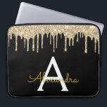 Black Gold Glitter Sparkle Monogram Laptop Sleeve<br><div class="desc">Black and Gold Faux Dripping Modern and Elegant Girly Glitter and Sparkle Elegant Monogram Case. This case can be customised to include your initial and first name.</div>