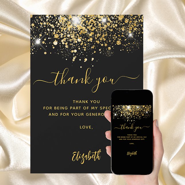 Black gold glitter sparkles thank you card (Creator Uploaded)