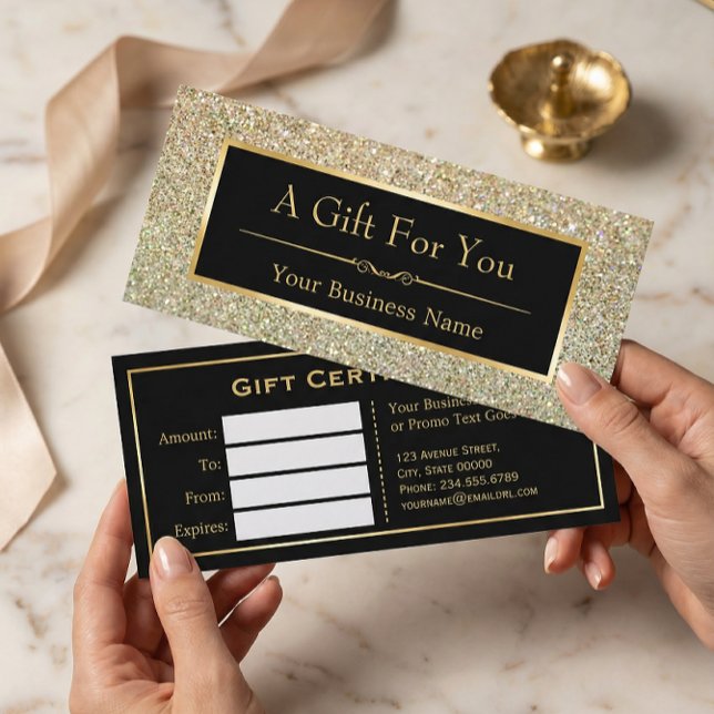 Black Gold Glitter Sparkling Gift Certificate Card (Creator Uploaded)