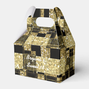 Black & Gold Glitter Squares Chic Party Favour Box