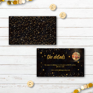 Black Gold Glitter Star Disco Ball Wedding Details Enclosure Card