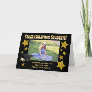 Black & Gold Glitter Stars Congrats Graduate Announcement