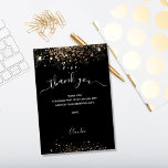 Black gold glitter thank you card<br><div class="desc">A black background,  decorated with dark faux gold glitter,  sparkles. Large hand lettered script with swashes and the text: Thank You.  Personalise and add your thank you note and name.</div>