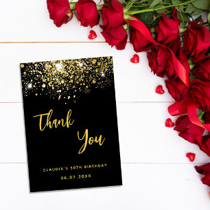 Black gold glitter thank you card