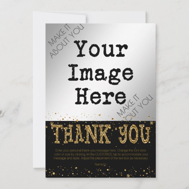 Black & Gold Glitter THANK YOU Card (Front)