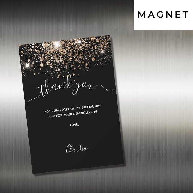 Black gold glitter thank you magnet card (Creator Uploaded)
