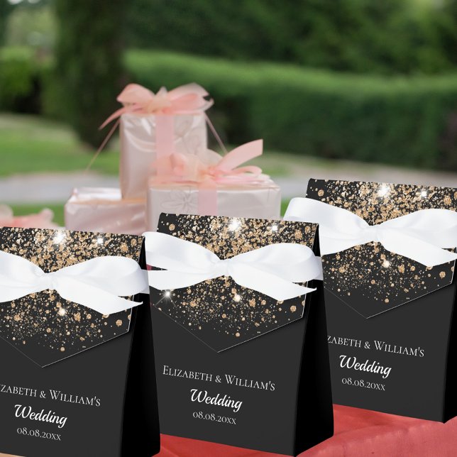 Black gold glitter thank you wedding favour box (Creator Uploaded)