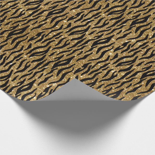 Black & Gold Glitter Tiger Print Wrapping Paper (Corner)