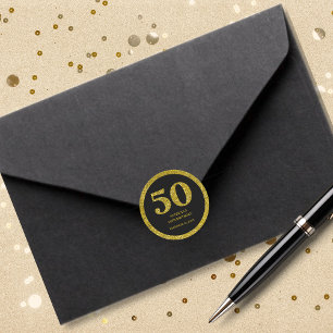 Black Gold Glitter Typography 50th Birthday Party Classic Round Sticker