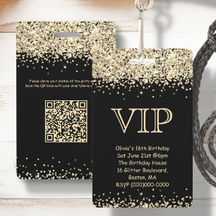 Black & Gold Glitter   VIP Birthday Invitation ID Badge