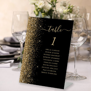 Black Gold Glitter Wedding Table Number Pedestal Sign