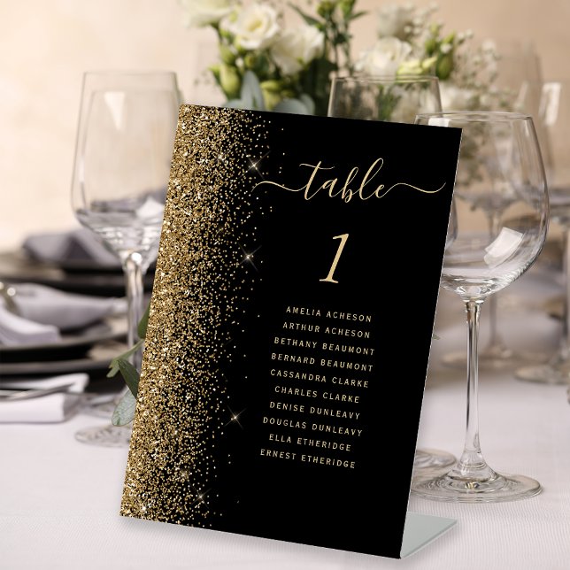 Black Gold Glitter Wedding Table Number Pedestal Sign (Creator Uploaded)