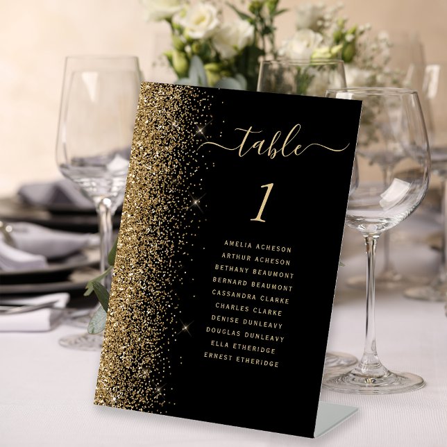 Black Gold Glitter Wedding Table Number Pedestal Sign (Creator Uploaded)