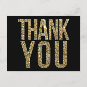 Black & Gold Glitter Wedding Thank You Postcard