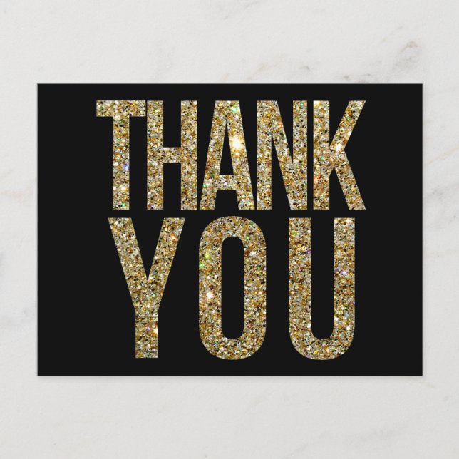 Black & Gold Glitter Wedding Thank You Postcard (Front)