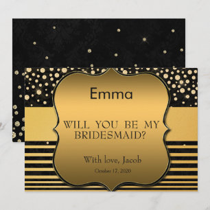 Black Gold Glitter Will You Be My Bridesmaid Invitation