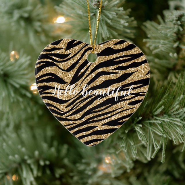 Black Gold Glitter Zebra Print Ceramic Tree Decoration (Tree)