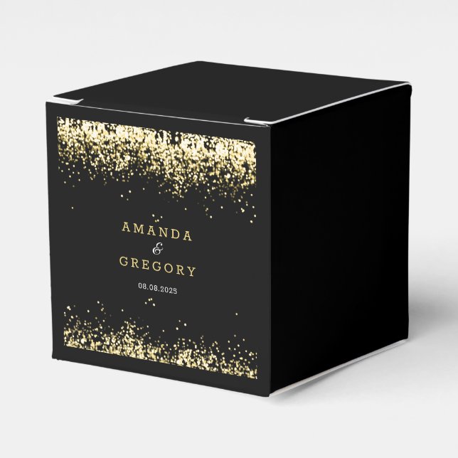 Black Gold | Glittering Wedding Favour Box (Front Side)
