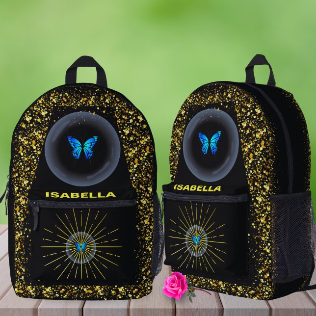 Black & Gold Glitters Back To School Butterfly   Printed Backpack (Creator Uploaded)