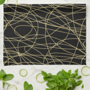 Black Gold Glitzy Abstract Tea Towel