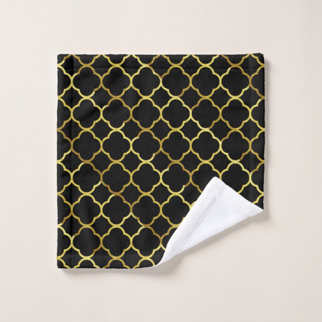 Black Gold Golden Quatrefoil Patterns Elegant Cute Wash Cloth (Wash Cloth)