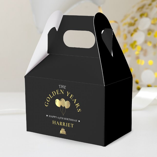 Black & Gold Golden Years 65th Birthday Favour Box (Black & Gold Golden Years 65th Birthday Favor Box)