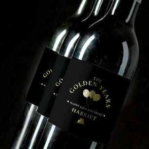 Black & Gold Golden Years 65th Birthday Party Wine Label