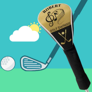 Black & Gold Golf Swings Personalised Head Cover