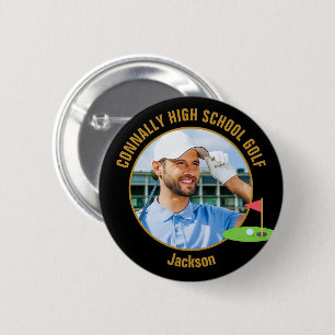 Black Gold Golfer Photo High School Golf Team 6 Cm Round Badge