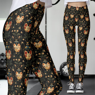 Black Gold Gothic Floral Beetle Leggings
