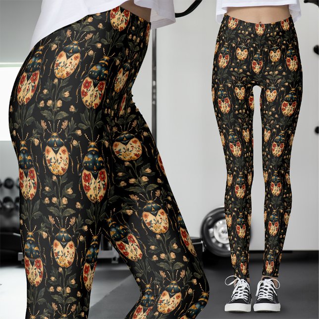 Black Gold Gothic Floral Beetle Leggings (Creator Uploaded)