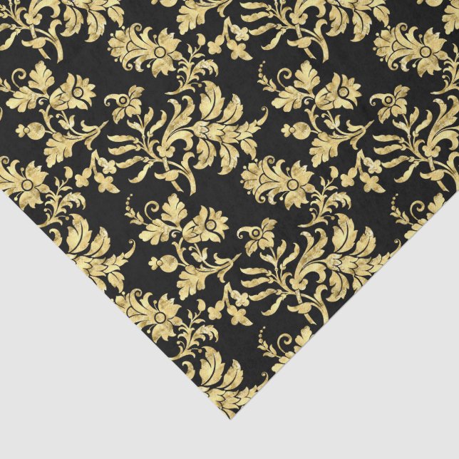Black & Gold Gothic Floral Pattern Tissue Paper (Detail)