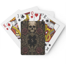 Black gold gothic skull rose poker cards