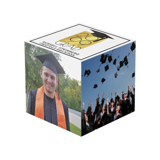Black & Gold GRAD 4-Photo Keepsake Cube (Front Angled)