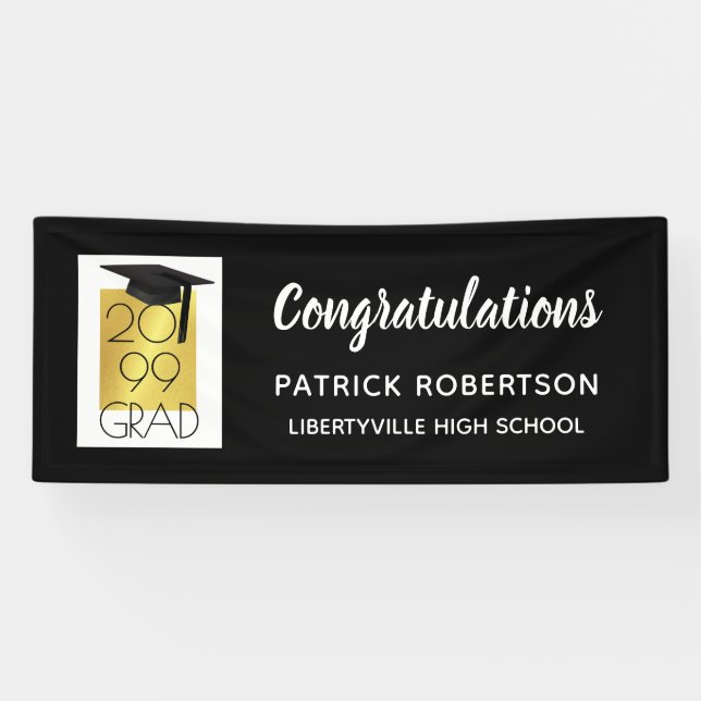 Black & Gold GRAD | Editable Colour | Graduation Banner (Horizontal)