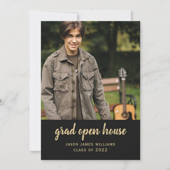 Black Gold Grad Open House Graduation Invitation (Front)