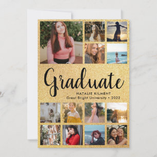 Black & Gold Graduate 13 Photo Collage Graduation Announcement
