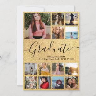 Black & Gold Graduate 14 Photo Collage Graduation Announcement