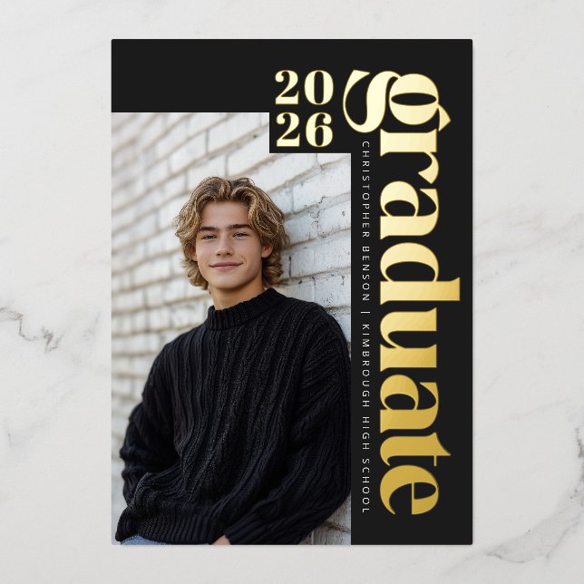 Black Gold Graduate Black Photo Graduation Gold (Front)