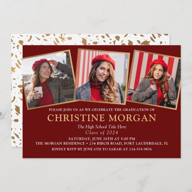 Black Gold Graduate Photo Graduation Announcement (Front/Back)