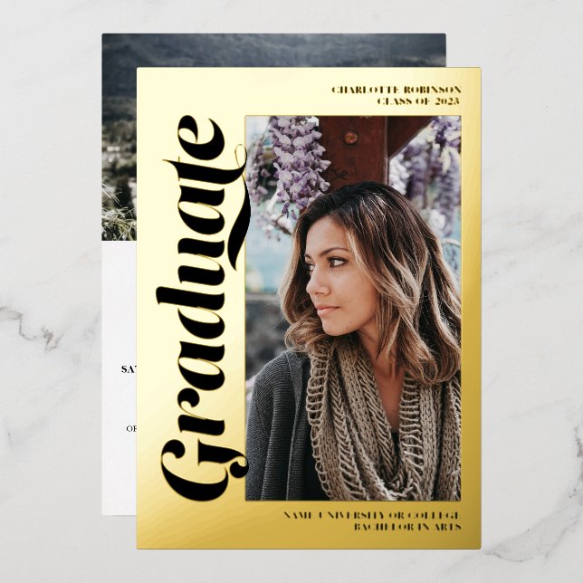 Black gold graduate script 3 photos graduation (Front/Back)