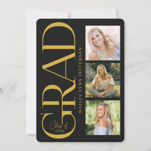 Black Gold Graduate Typography Photo Graduation Invitation