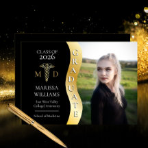 Black |Gold Graduate Wave Caduceus MD Medical Grad