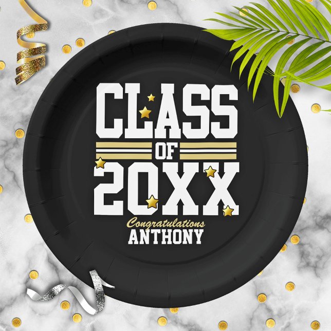 Black|Gold Graduating Class Year Paper Plate (Creator Uploaded)