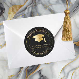 Black Gold Graduation Cap Class of 2026 Return Add Classic Round Sticker