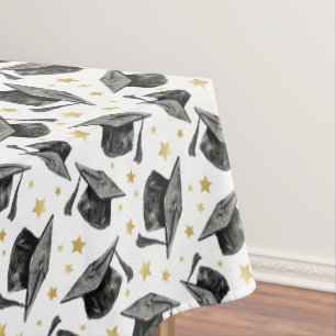 Black Gold Graduation Cap Party Tablecloth